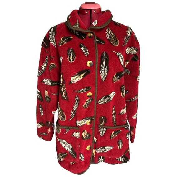 Tsunami‎ Indigenous Collection Size Large Fleece Feather Car Coat Canadian Made - Picture 1 of 7